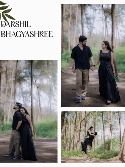 This collage showcases different poses within the same forest location, from walking hand-in-hand to a playful lift, telling a complete story of their time there.