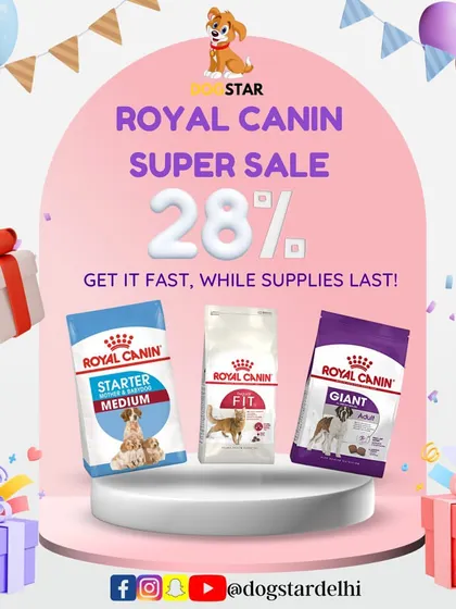 Don't miss my Royal Canin Super Sale. Get a fantastic 28% discount on various products, including Starter Medium, Fit, and Giant formulas. Get it fast while supplies last.