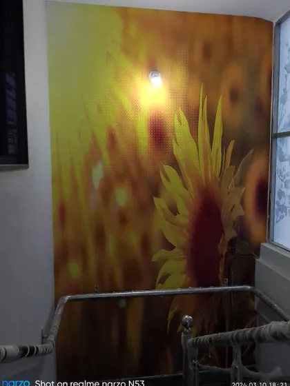 A close-up of a sunflower mural, perfect for a narrow wall or staircase landing. The bright yellow adds warmth and light.