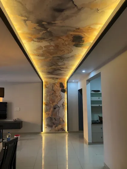 Another full view of the dramatic ceiling and pillar installation.