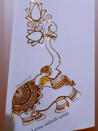 The initial outline for the elephant and lotus design. A clean outline is the foundation for a beautiful and detailed final piece.