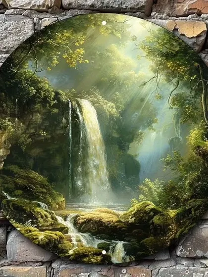 Our collection of circular landscape paintings offers a unique perspective on nature. These pieces, depicting everything from serene meadows and tranquil lakes to rustic farmhouses, are perfect for creating a charming focal point on any wall.
