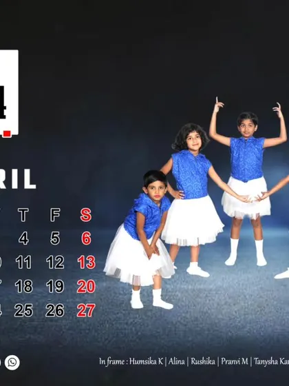 Our Bolly Hop kids crew striking a pose for the April 2024 calendar. This fusion style is a favorite among our students.