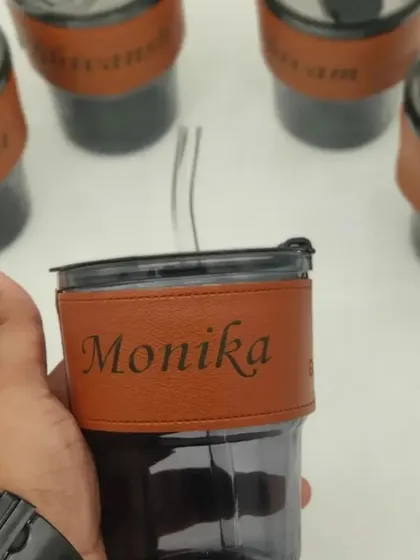 We can prepare these personalized glass sippers in bulk for parties or corporate events. Here's one customized for 'Monika.'