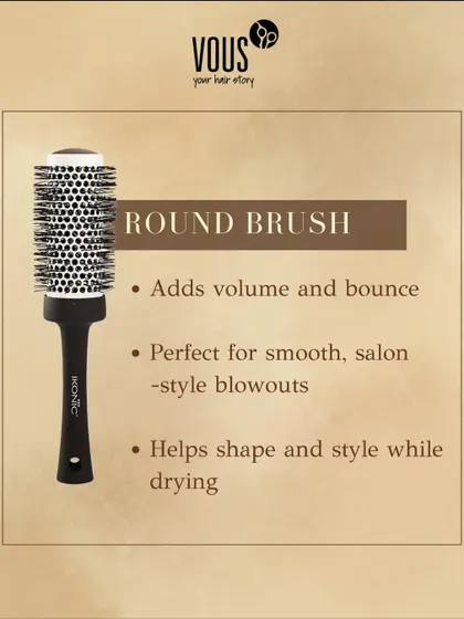 A round brush is your go-to tool for adding volume and bounce. It's essential for creating smooth, salon-style blowouts, as it helps shape and style the hair as it dries.