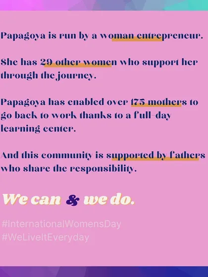 On International Women's Day, we celebrate the community we've built. Papagoya is run by women, enables mothers to return to work, and is supported by fathers who share the load. We can and we do.