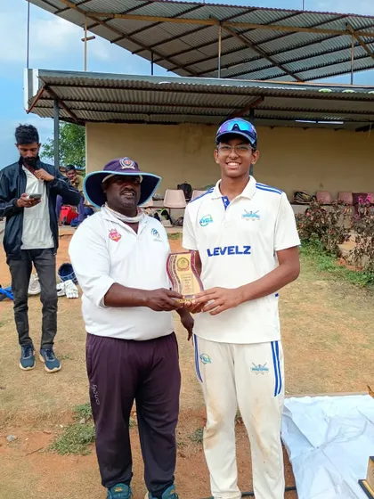 Celebrating individual excellence within a team victory. Our player is awarded Best Batter of the tournament for scoring 232 runs in 6 innings during the U-15 Eventistic Ventures Cup.