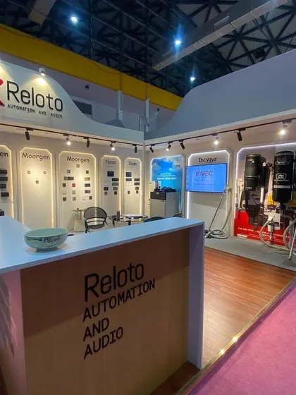 This is our stall at the IDAC exhibition, a one-stop destination for smart home solutions. We designed the space to allow visitors to experience our range of automation and audio products firsthand.