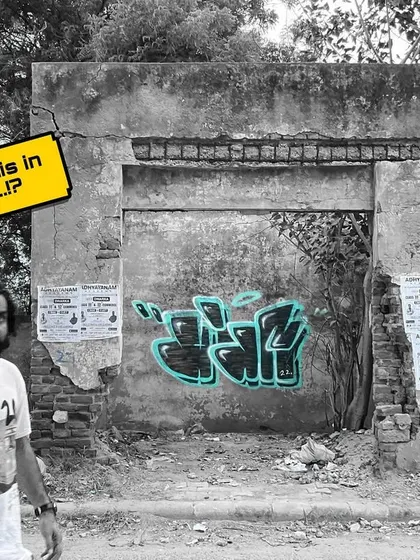 My friend's reaction to how quickly a graffiti throw-up can be done. With practice, you can paint a piece like this in under 10 minutes.