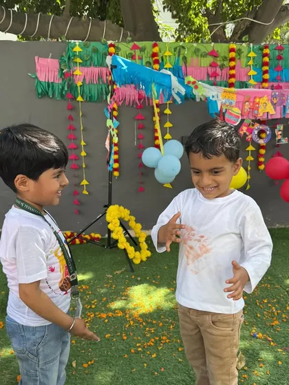 A moment of pure friendship and fun during our Holi festivities. We encourage children to celebrate together, spreading joy and camaraderie.