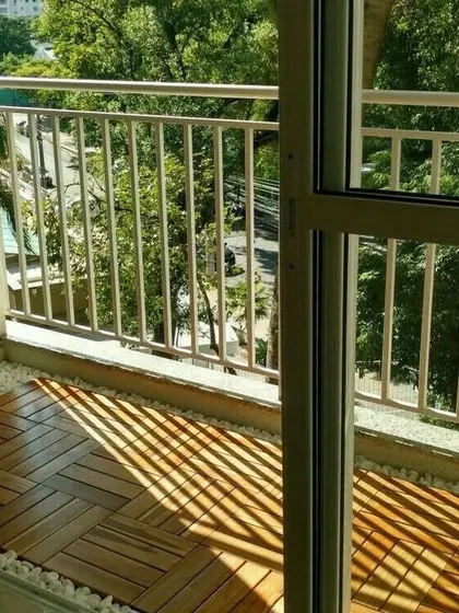 Even on a bright, sunny day, these wooden deck tiles provide a clean and sophisticated look. They are a great way to cover old concrete or tile floors for an instant upgrade.