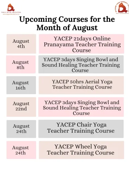 More courses for August. Deepen your practice with Pranayama, Sound Healing, Aerial, Chair, or Wheel Yoga.