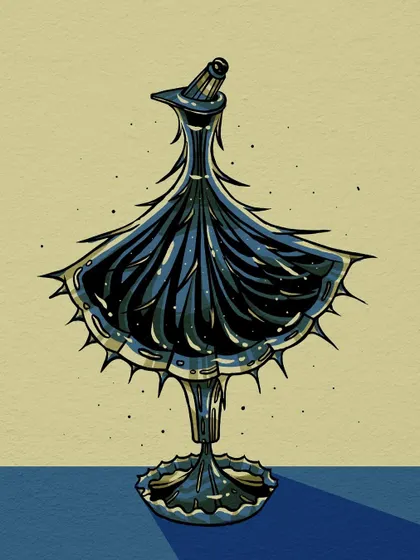 A sharp, wing-like perfume bottle design.