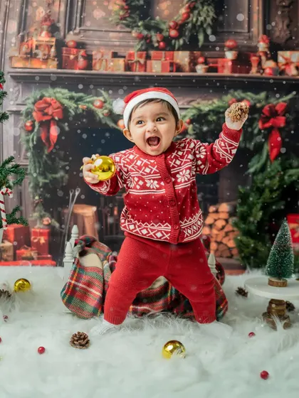 A moment of pure excitement! This expressive shot captures the magic of Christmas through a child's eyes.