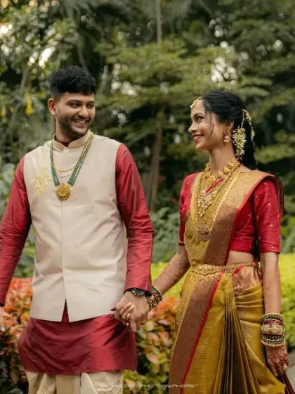 A collection of images showing the couple walking hand-in-hand through a lush garden. These moments are full of life and the promise of their journey ahead.