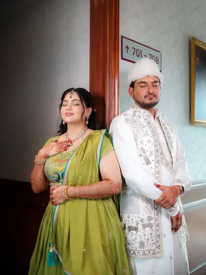 A serene moment between the couple during their pre-wedding functions.