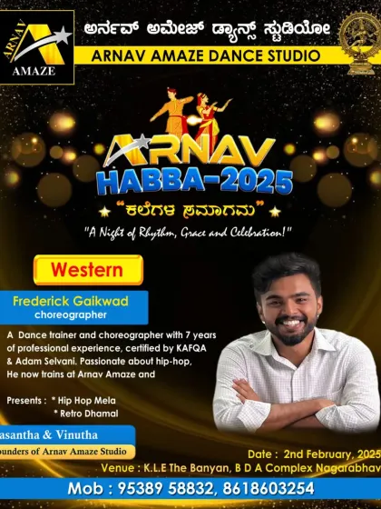 A promotional poster for our Annual Day, featuring our Western dance choreographer, Frederick Gaikwad.