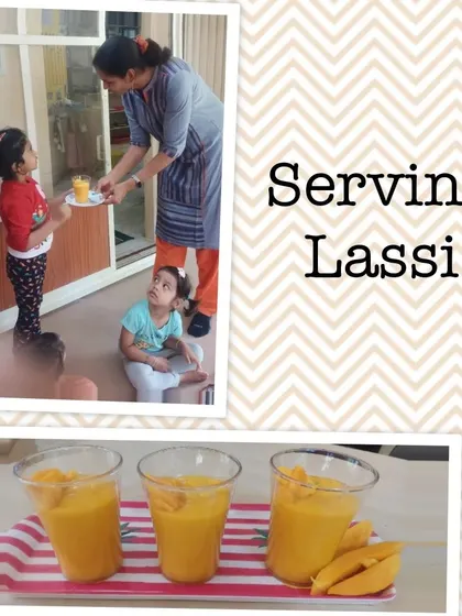 A collage of moments from our mango-themed cooking sessions, where children learned to peel, slice, and prepare delicious mango treats like milkshakes and cheesecake.