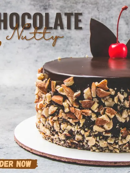 For those who love a bit of crunch, our Chocolate Nutty cake is the perfect choice. The sides are generously coated in toasted almonds, adding texture and flavour to the rich chocolate cake.