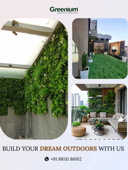 Build your dream outdoors with us. This collage shows some of my best work, including lush vertical walls, modern terrace lounges, and manicured artificial lawns.