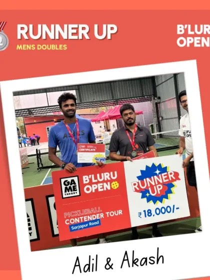 Celebrating the runners-up, Adil & Akash, who fought hard to earn their spot on the podium and an ₹18,000 prize in the Men's Doubles.
