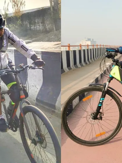 A collage showing a tandem bike and a solo rider, representing the different ways we enjoy our sport.