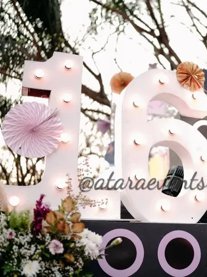 Large '16' marquee lights from a K-Pop themed birthday party. These lights add a touch of glamour and make for a great photo prop for the birthday girl and her friends.