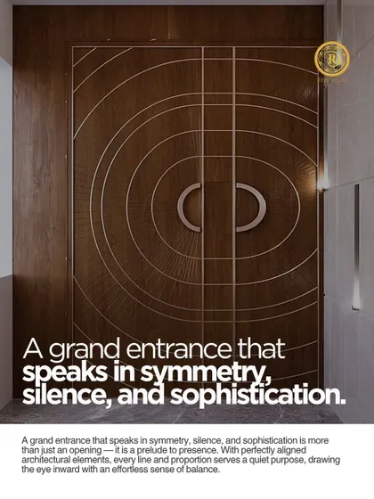 Your entrance sets the tone for your entire home. We designed this grand entryway with intricate symmetrical patterns and rich wood, creating a statement piece that speaks of sophistication and elegance from the moment you arrive.