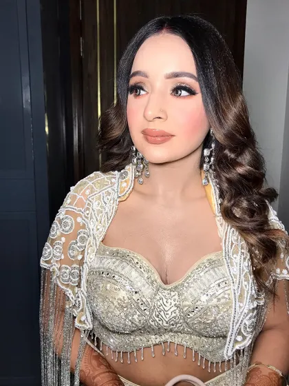 A three-quarter view showing the flow of the hair and outfit.