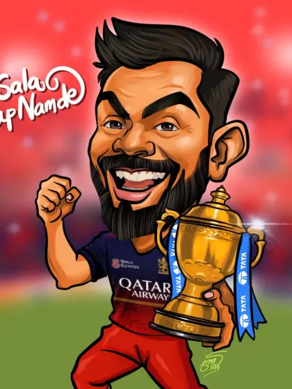 Another version of the dream for all RCB fans. This artwork imagines the moment of victory, with Virat Kohli lifting the IPL trophy, a piece filled with hope and excitement.