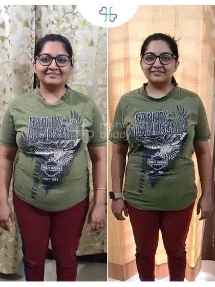 Sneha lost 8 kgs in 6 months. After her baby, none of her clothes fit, which motivated her to start her journey with me.