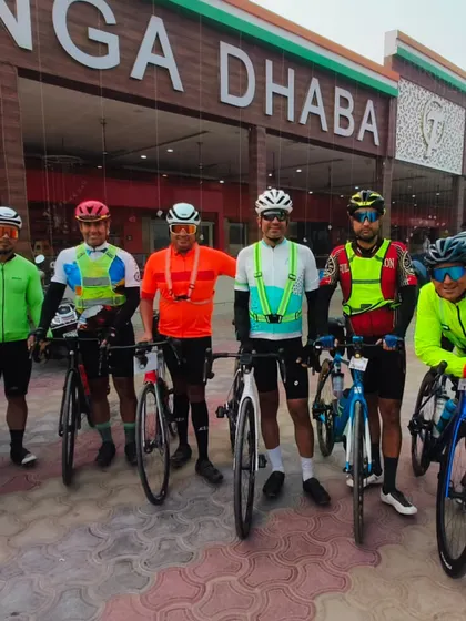 A group of randonneurs taking a dhaba break during a BRM. Fueling up is a critical part of any ultra-endurance ride.
