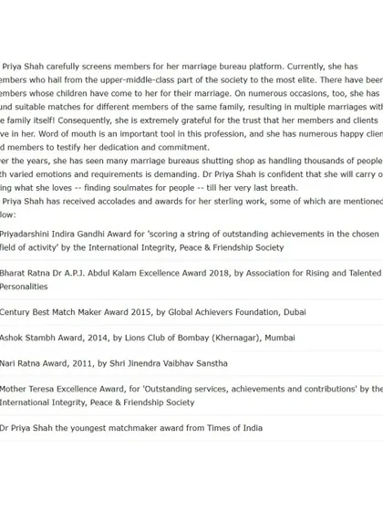 The Times of India, Etimes, and Times Ascent have chronicled my journey extensively, from receiving the Inspiring Entrepreneur Award to being ranked among the world's top 3 elite matchmakers. These articles detail my philosophy of creating 'organic connections' and building a heritage institution for arranged love marriages.