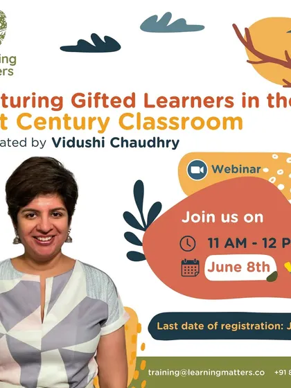 An announcement for our webinar on "Nurturing Gifted Learners." We explore student-centered strategies to spark curiosity and equip advanced learners with vital 21st-century skills.