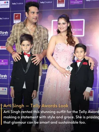 Arti Singh rented this stunning pink gown for the Telly Awards, making a statement with style and grace. She proves that glamour can be smart and sustainable too.