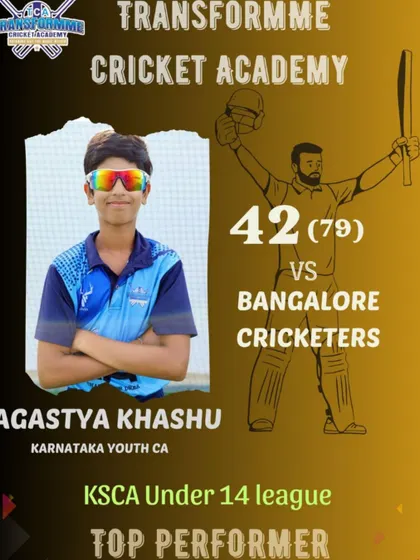 Agastya Khashu's solid batting performance in the KSCA U-14 league against Bangalore Cricketers.