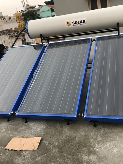 Another angle of our standard 300L solar water heater after installation. The three-panel setup is designed to meet the daily hot water demands of a typical household.