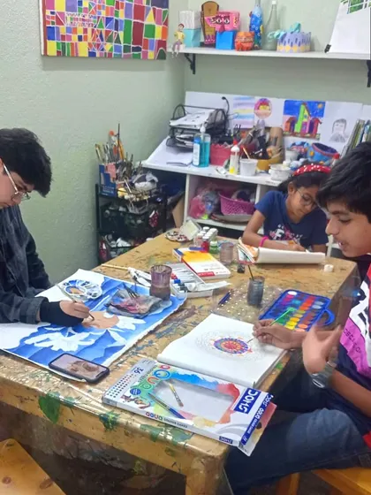 A typical day in the studio, with students of different ages working on their individual projects. This environment of shared creativity is what makes our community special.
