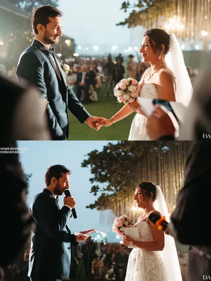 A collage capturing the essence of the wedding vows. From holding hands to speaking from the heart, it tells the story of their commitment to each other.