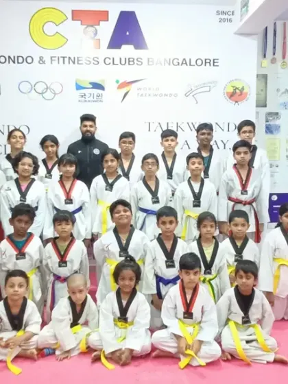 Our students at the CTA Taekwondo & Fitness Clubs Bangalore, a community of dedicated martial artists.