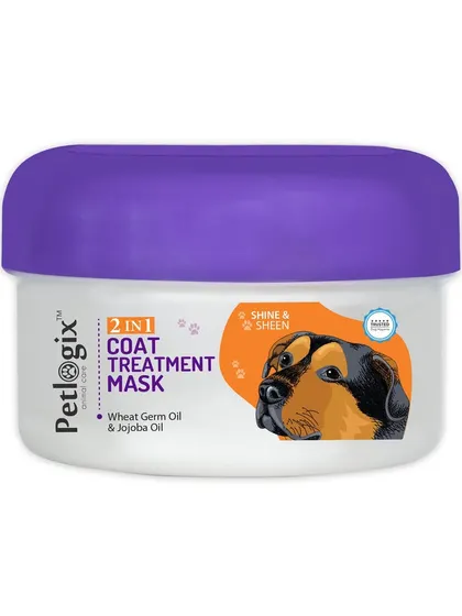 This is a clean product shot of my 2-in-1 Coat Treatment Mask. It contains Wheat Germ Oil and Jojoba Oil to provide deep conditioning and shine.
