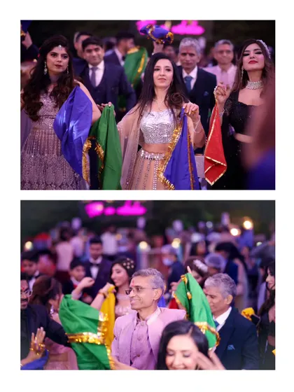 Capturing the fun traditions and family involvement during an engagement ceremony entrance.