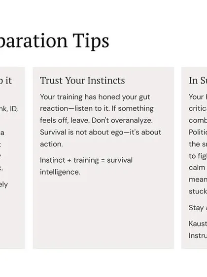 Carry essentials but keep it light. Trust your instincts; if something feels off, leave. Your training gives you a critical edge, but the smartest fighters know when not to fight.