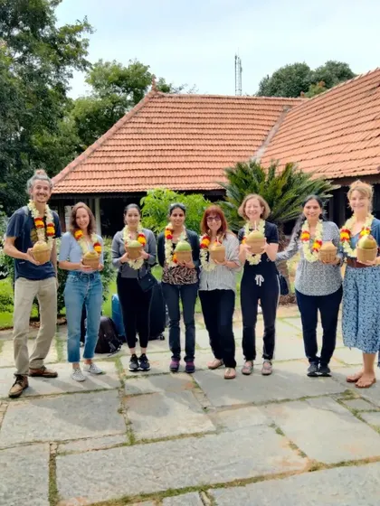 We are delighted to welcome our Kerala Ayurveda Academy team to Ayurvedagram, greeting them with fresh coconuts and garlands.