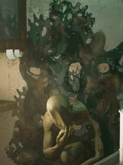 A different perspective of the "Blind Thief," showing more of its form as it materializes from the wall. The detail on the decaying, mold-like body shows my approach to creating organic, unsettling textures.