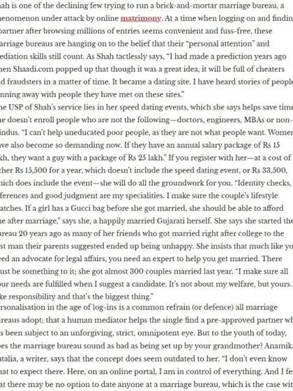 Open Magazine explored how my personalized marriage bureau thrives in the age of online matrimony. The article details my high-touch service, including identity checks and lifestyle matching, which sets me apart from digital platforms.