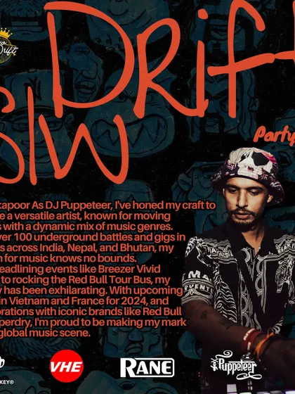 The flyer for Slw Drift Party #01, introducing myself and my journey in the music scene.