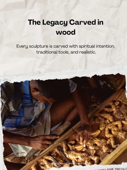 The legacy is carved in wood. Every sculpture we create is imbued with spiritual intention, shaped by traditional tools, and brought to life with skills passed down through generations.