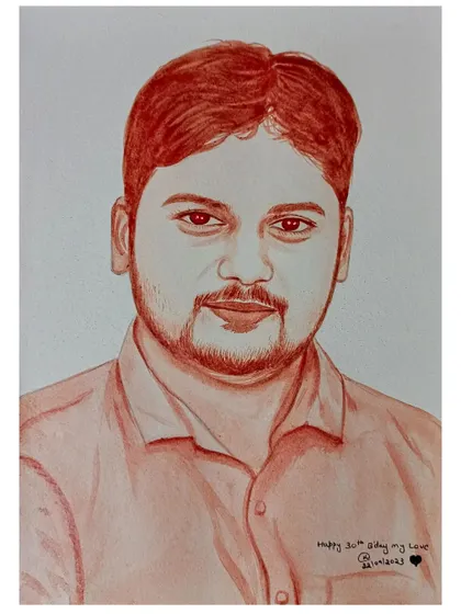 A 30th birthday portrait created with blood, complete with a celebratory message.