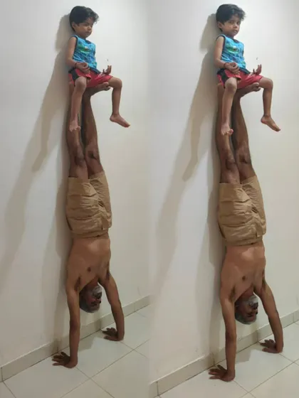 A collage capturing our handstand fun. Sharing these moments is a reminder that yoga is not just about individual achievement but also about connection.